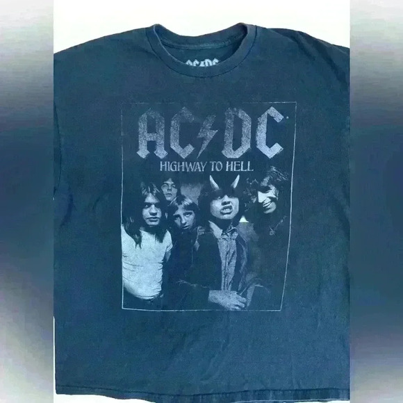 AC/DC Highway To Hell Mens T-Shirt Short Sleeve Crew Neck Faded Black XL - Picture 3 of 7